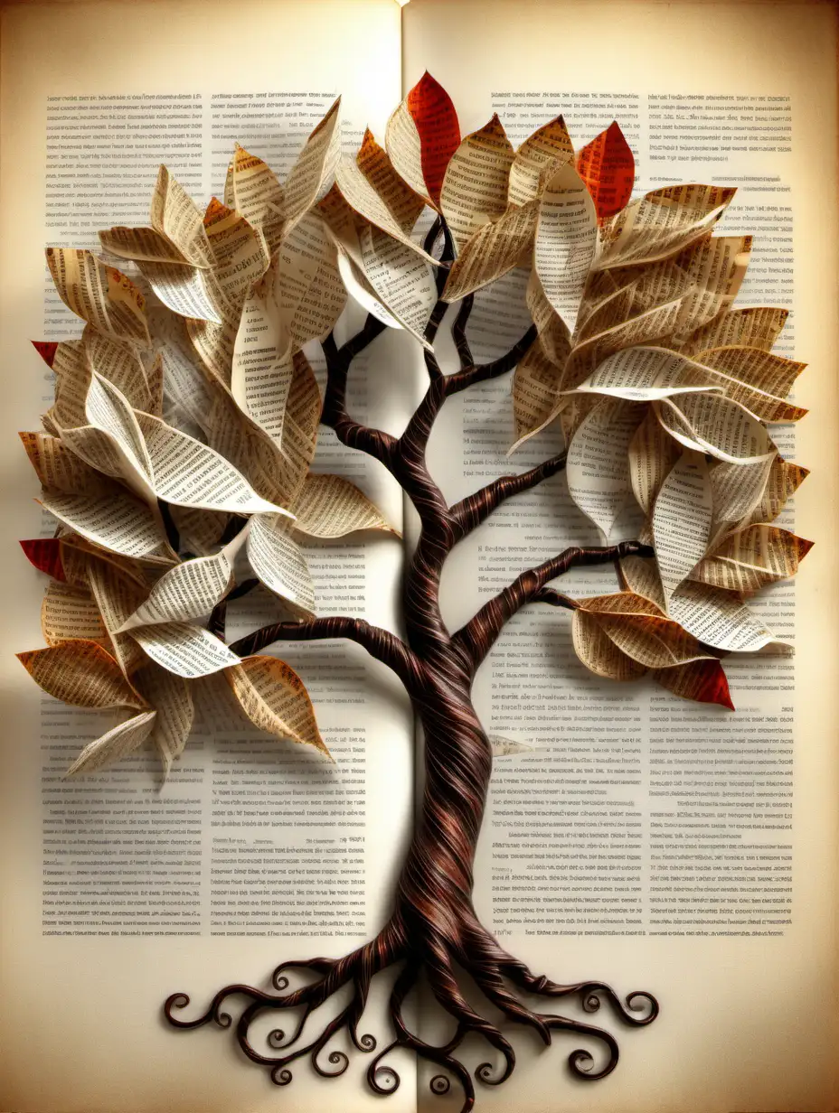 tree of life with book pages leaves
