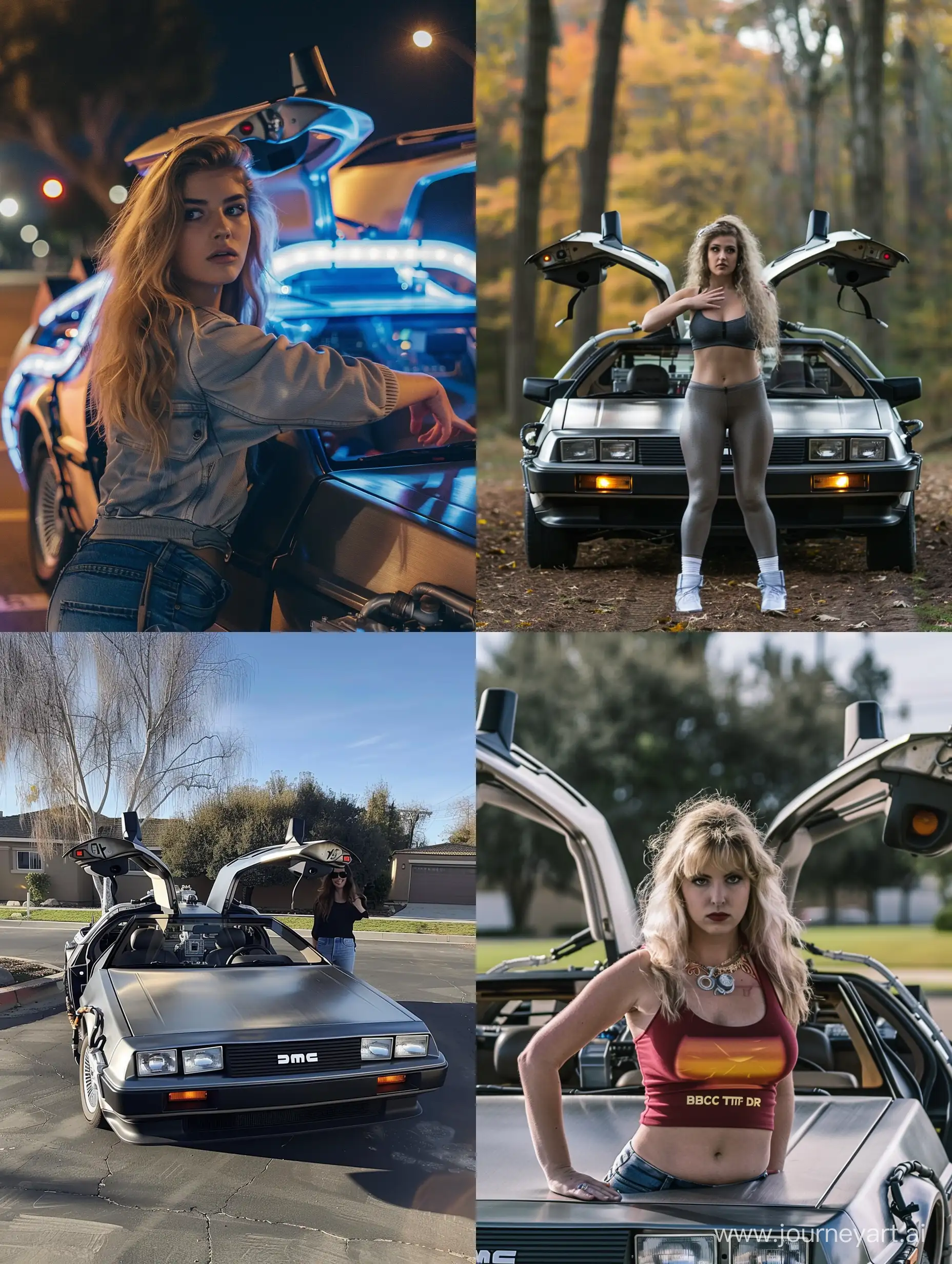 Stylish-Woman-Poses-with-Back-to-the-Future-DeLorean