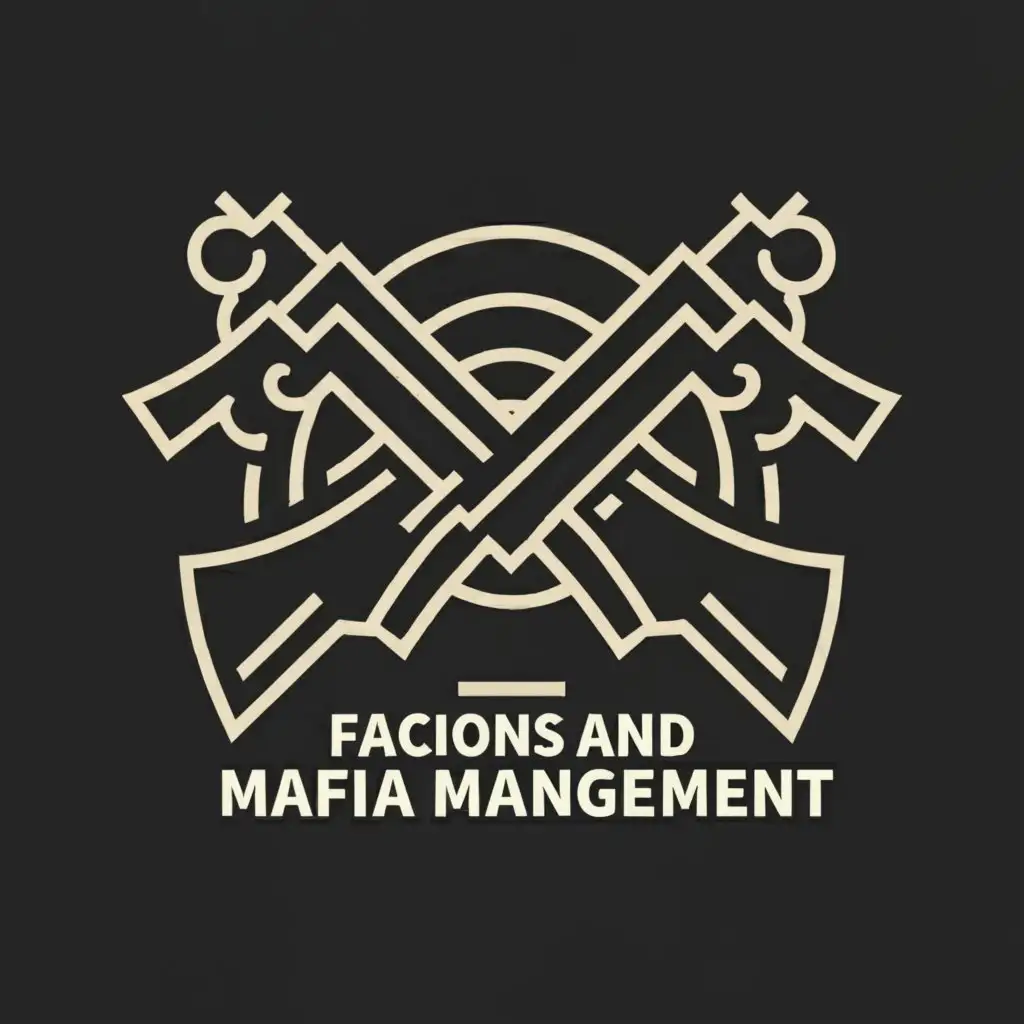 a logo design,with the text "Factions and Mafia management", main symbol:guns,Minimalistic,clear background