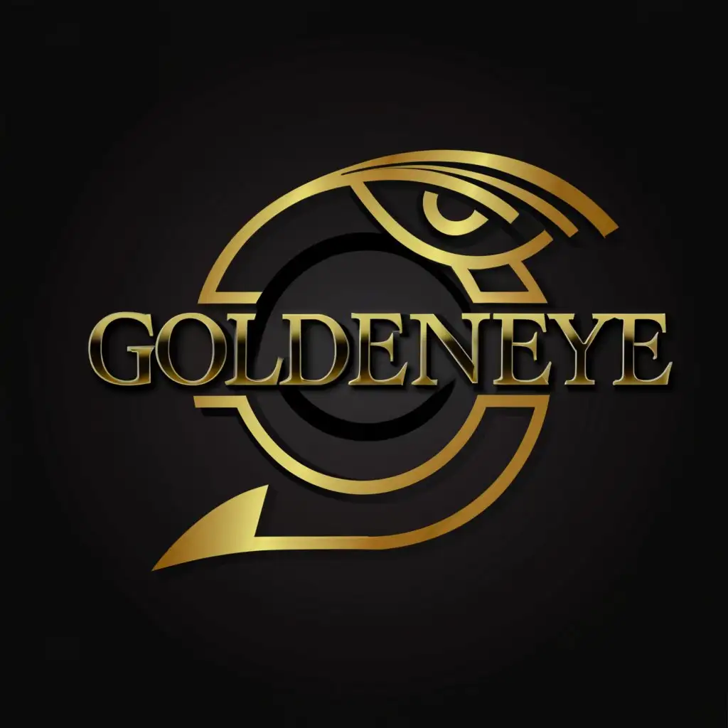 a logo design,with the text 'GOLDENEYE', main symbol:Gold, spy, man in costume, circle,complex,clear background