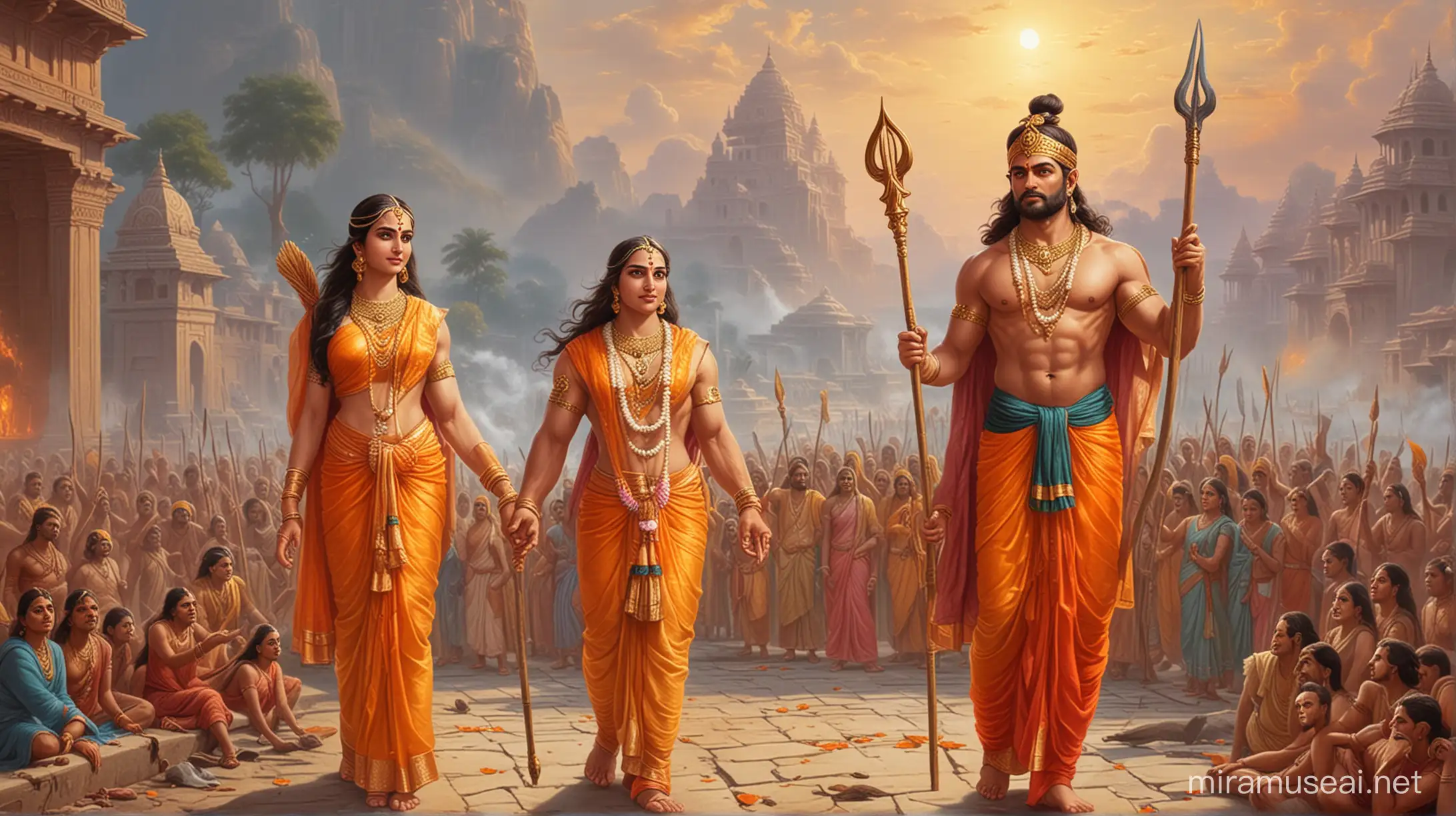 Lord Ram and Sita Returning to Ayodhya Amidst Joyful Celebration