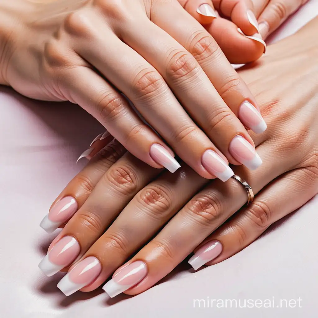 Professional Manicure Hands Receiving Care in Center Focus