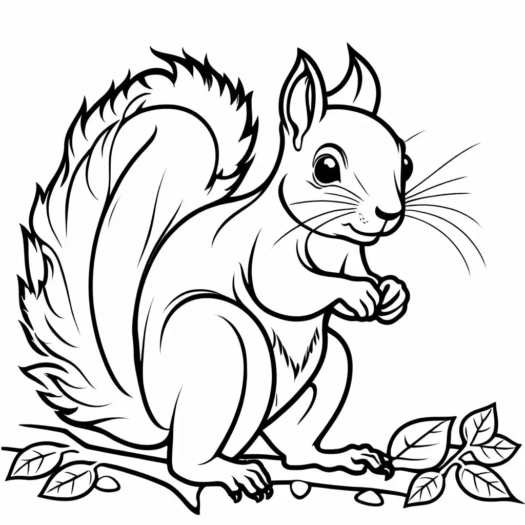 Cute Squirrel Coloring Page for Kids on White Background