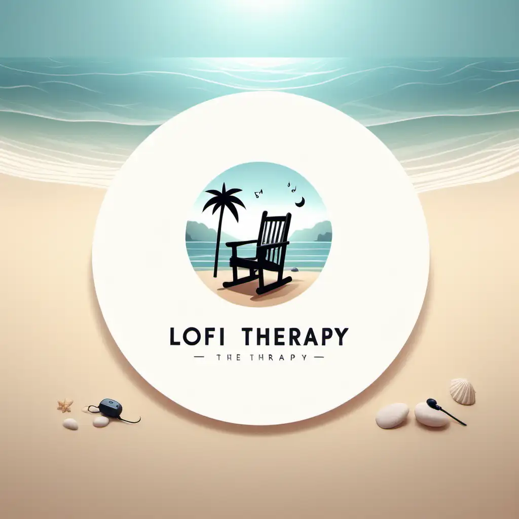 Create a minimalist and evocative logo for "Lofi Therapy" featuring either a therapy chair nestled in a serene environment or a tranquil beachside scene. Incorporate subtle references to music, such as a small musical note or headphone, to convey the therapeutic aspect of lo-fi music. Emphasize tranquility and relaxation, allowing viewers to instantly connect with the calming ambiance of the logo.