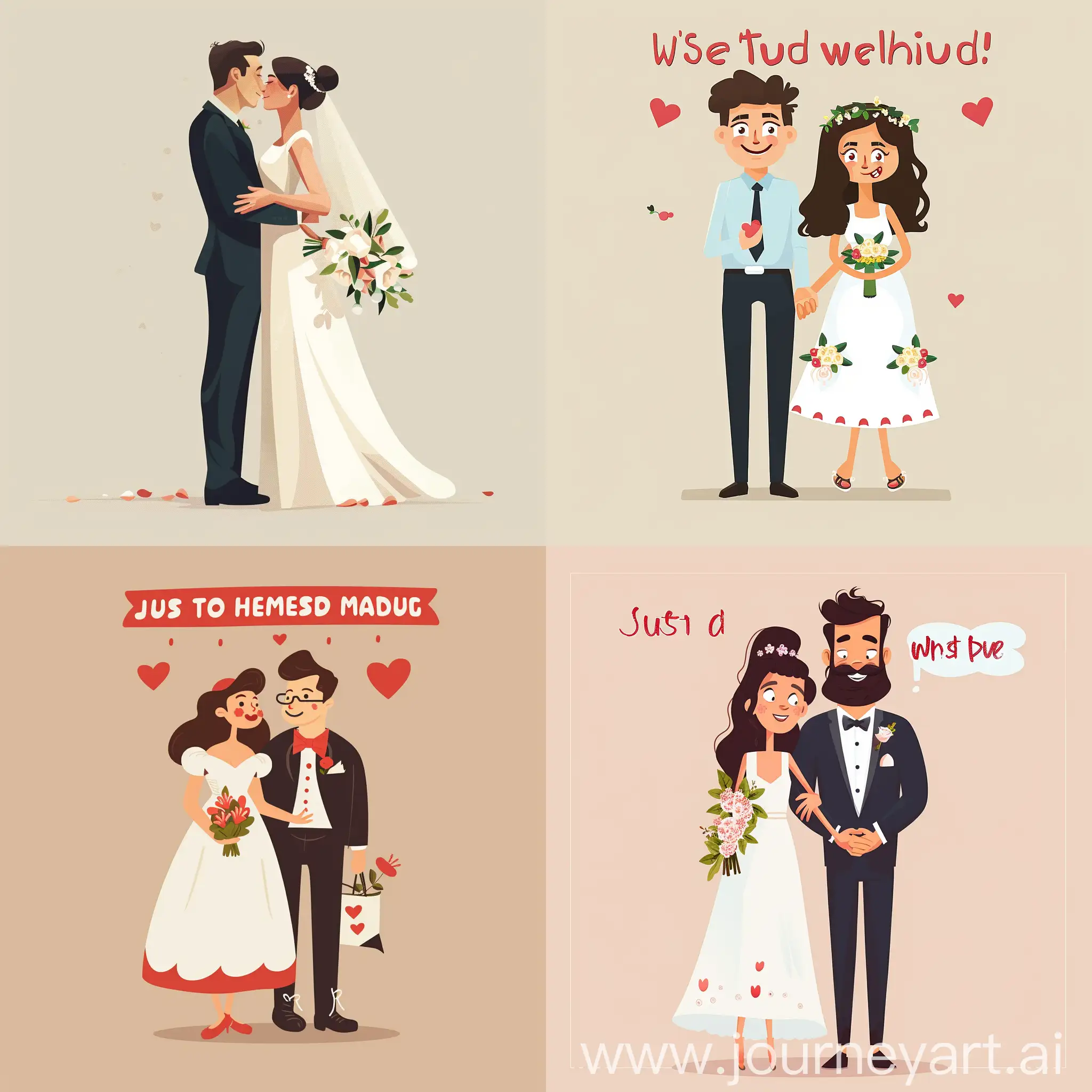 Just married, love, wedding, 2d, vector, illustration