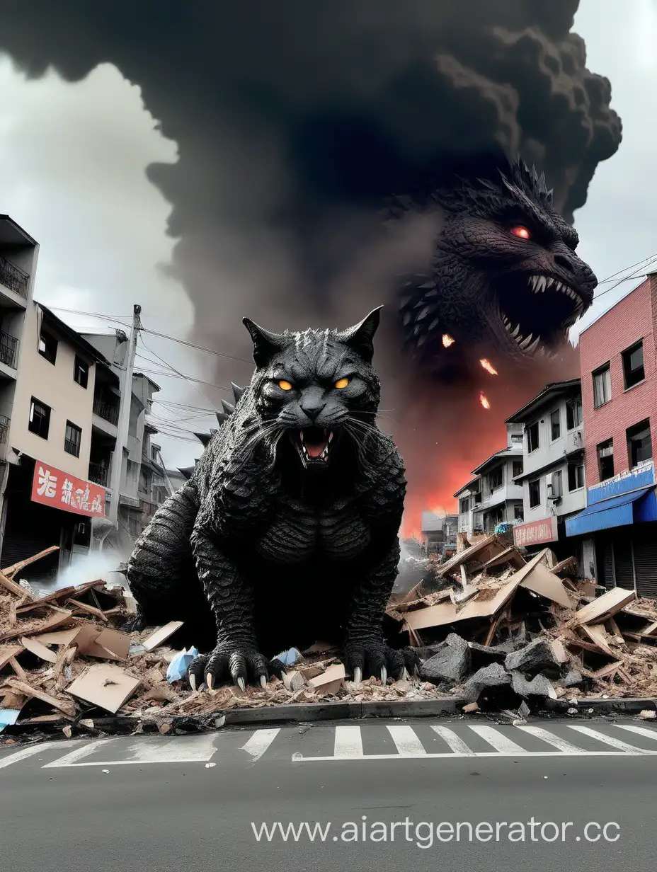 the town attacked be big cat, cat like godzilla, catzilla, he crushed and ruined everything