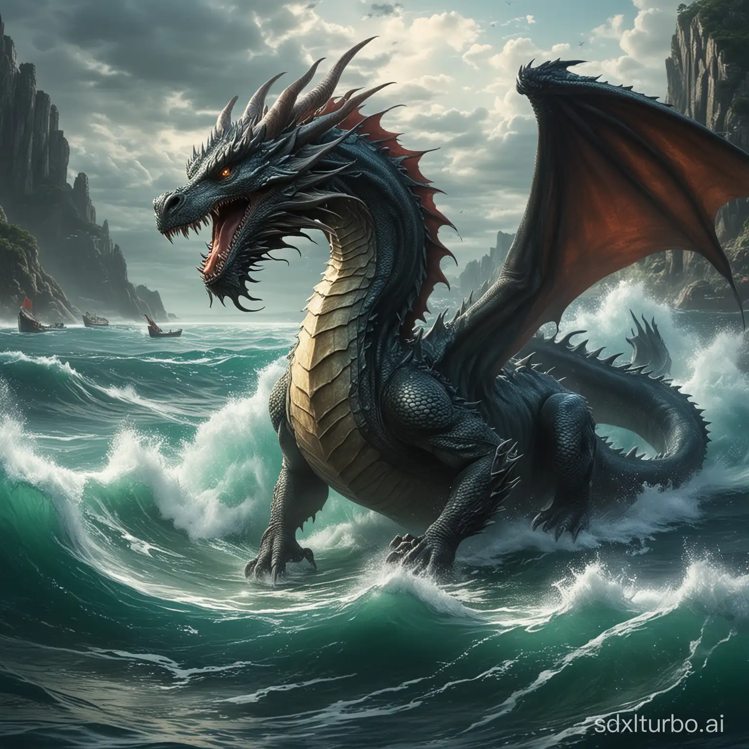 Majestic-Dragon-Swimming-in-the-Deep-Sea