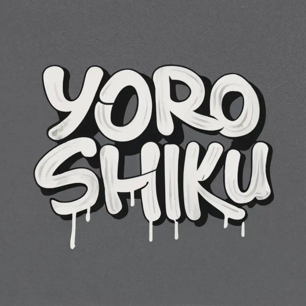 logo, 3D black and white text, graffiti font, edgy, spray paint, high definition, with the text "YOROSHIKU", typography