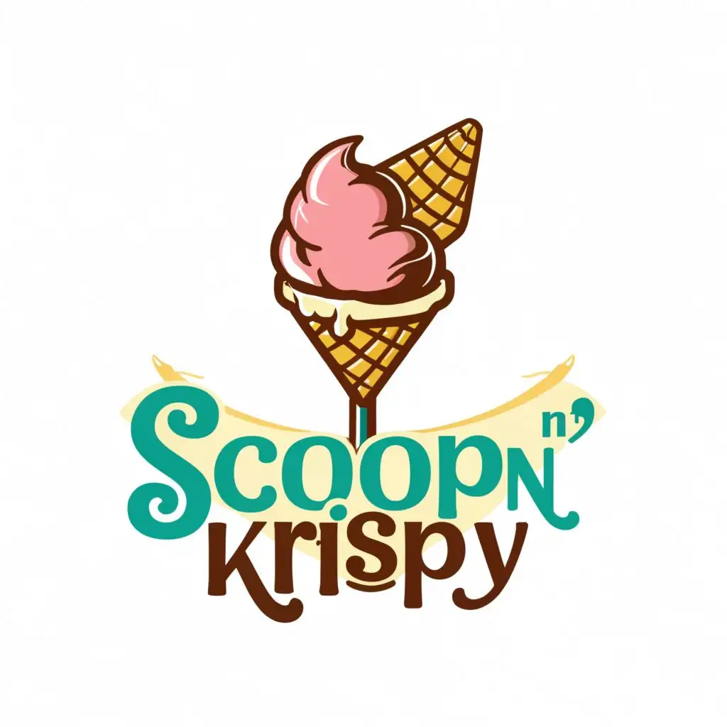a logo design,with the text "scoop n' krispy", main symbol:ice cream scoop and wafer cones, represent any letter in" krispy" with a cone,complex,be used in Restaurant industry,clear background