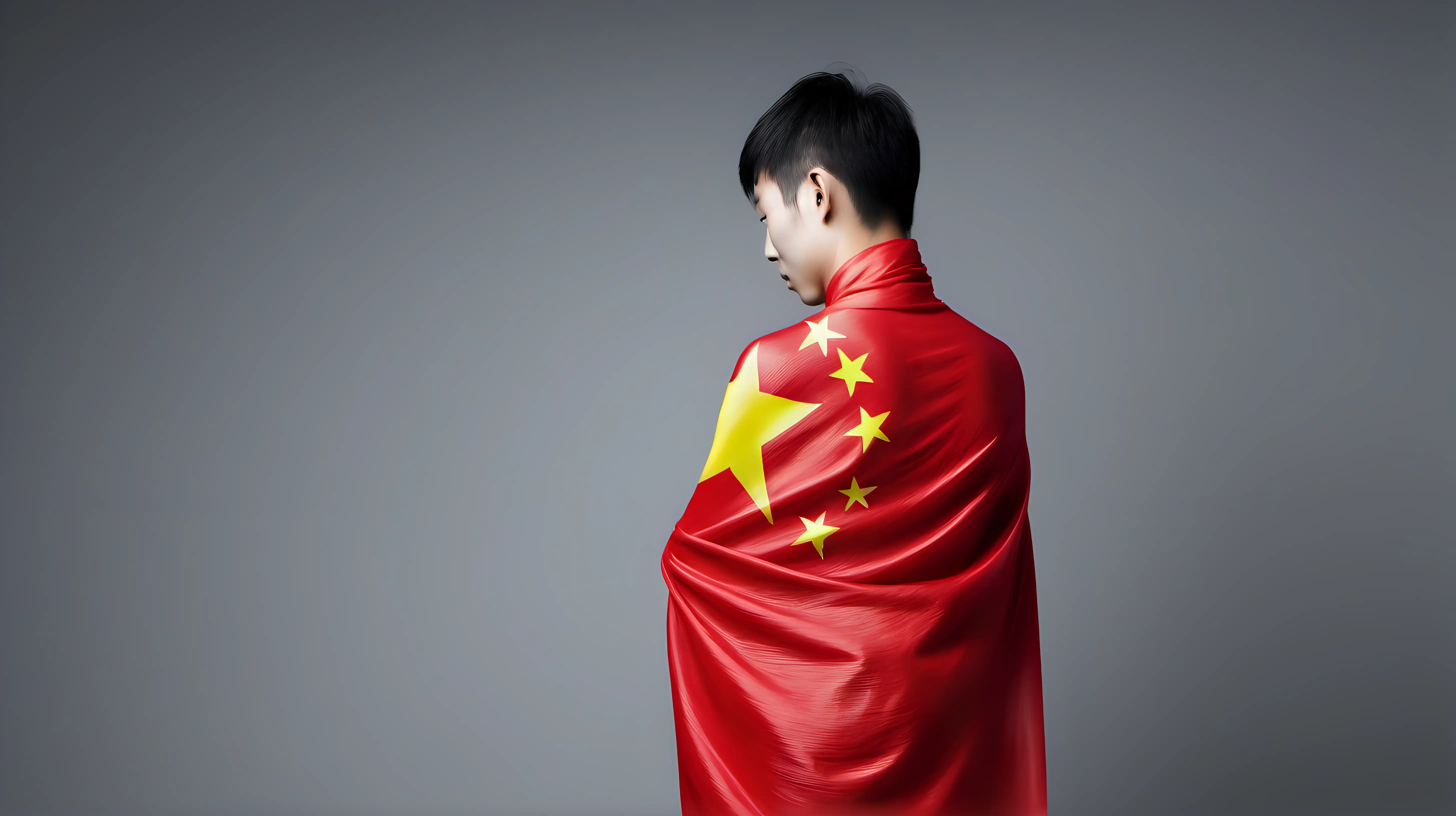 Patriotic Individual Wrapping in Chinese Flag with Strong National Pride
