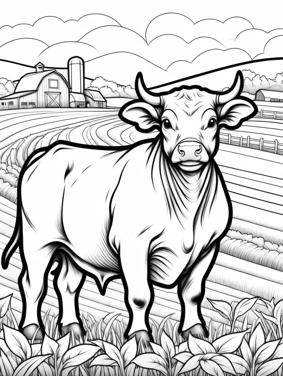 Adorable Bradford Bull Coloring Book with Serene Farm Background