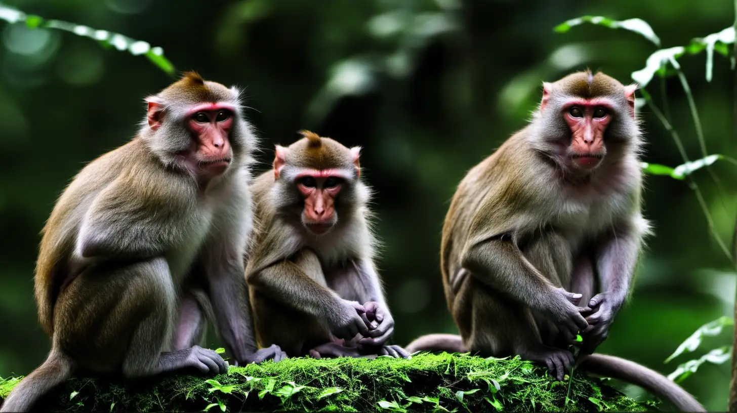 Taiwanese macaques in a forest