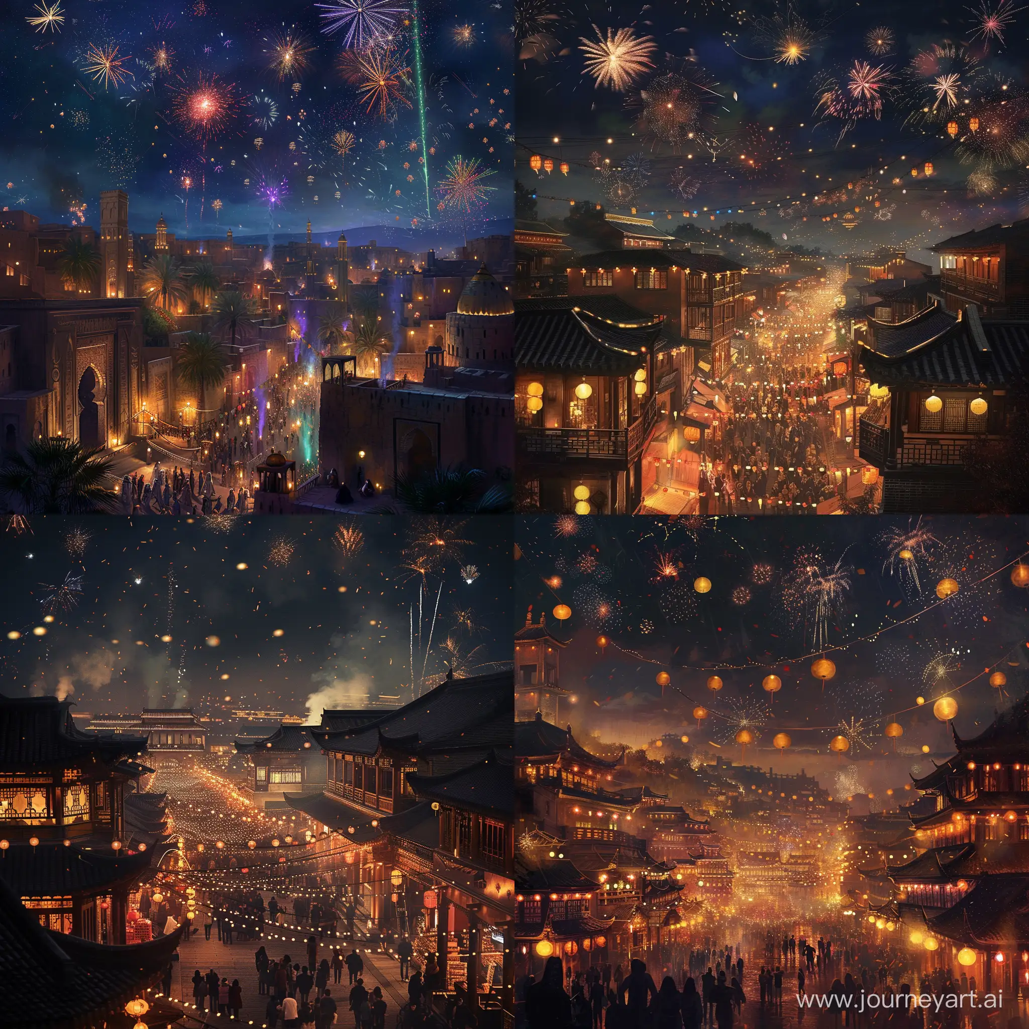 古城灯火，新年，热闹，晚上，