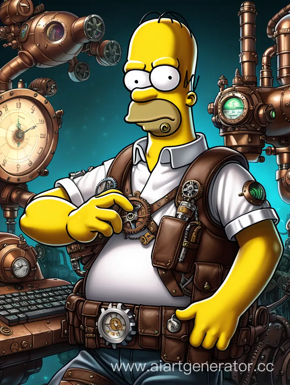 Homer Simpson, fantasy, 4K, steampunk, cyberpunk