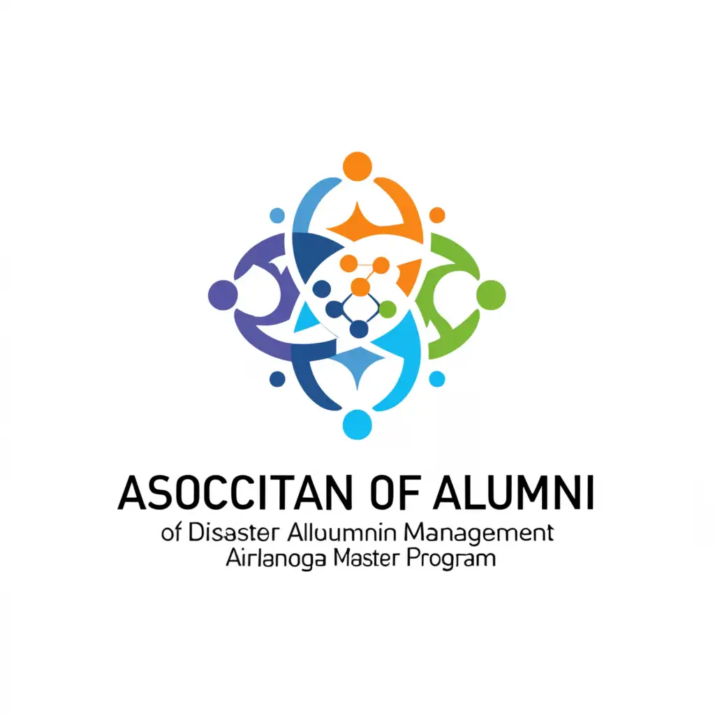 a logo design,with the text "Association of Alumni of Disaster Management Master's Program, Airlangga University", main symbol:a network of people,Minimalistic,be used in Nonprofit industry,clear background