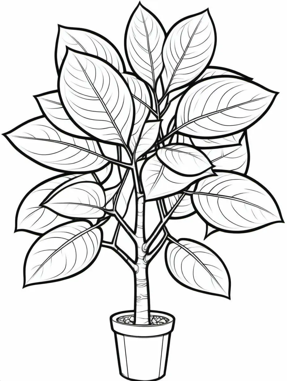 Botanical Coloring Page Vibrant Rubber Tree Plant with Delicate Light Lines