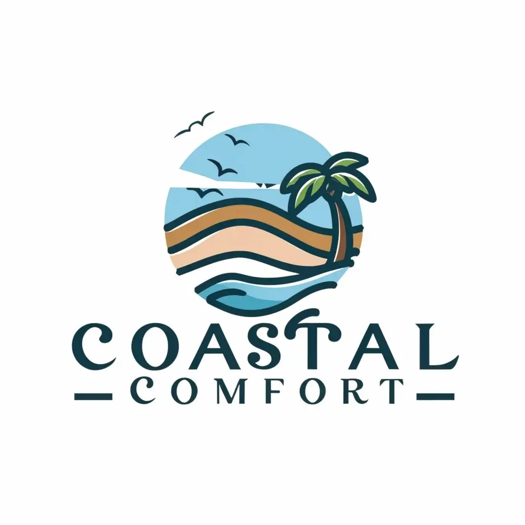 a logo design,with the text 'Coastal Comfort', main symbol:Beach,Moderate,clear background