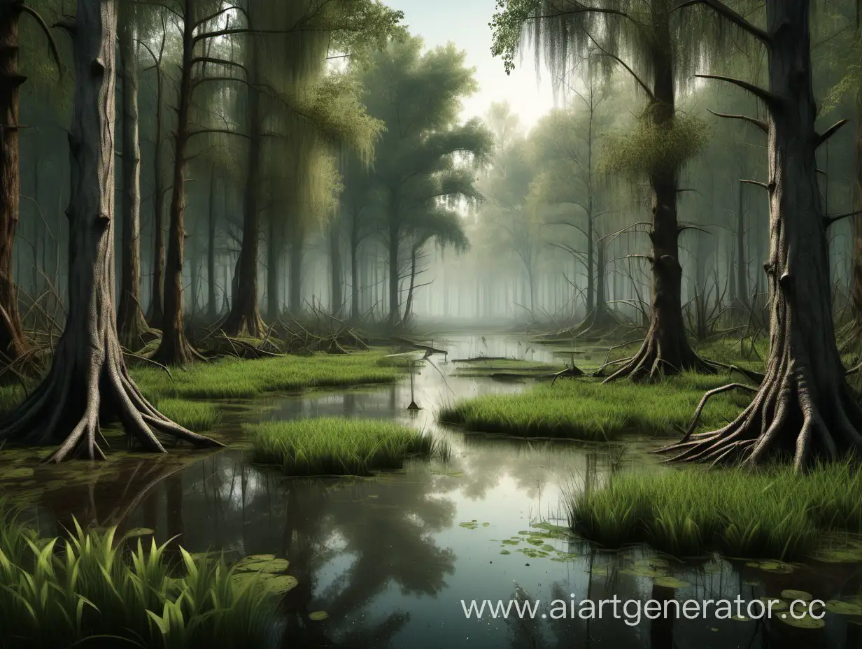 realistic forest landscape with swamp