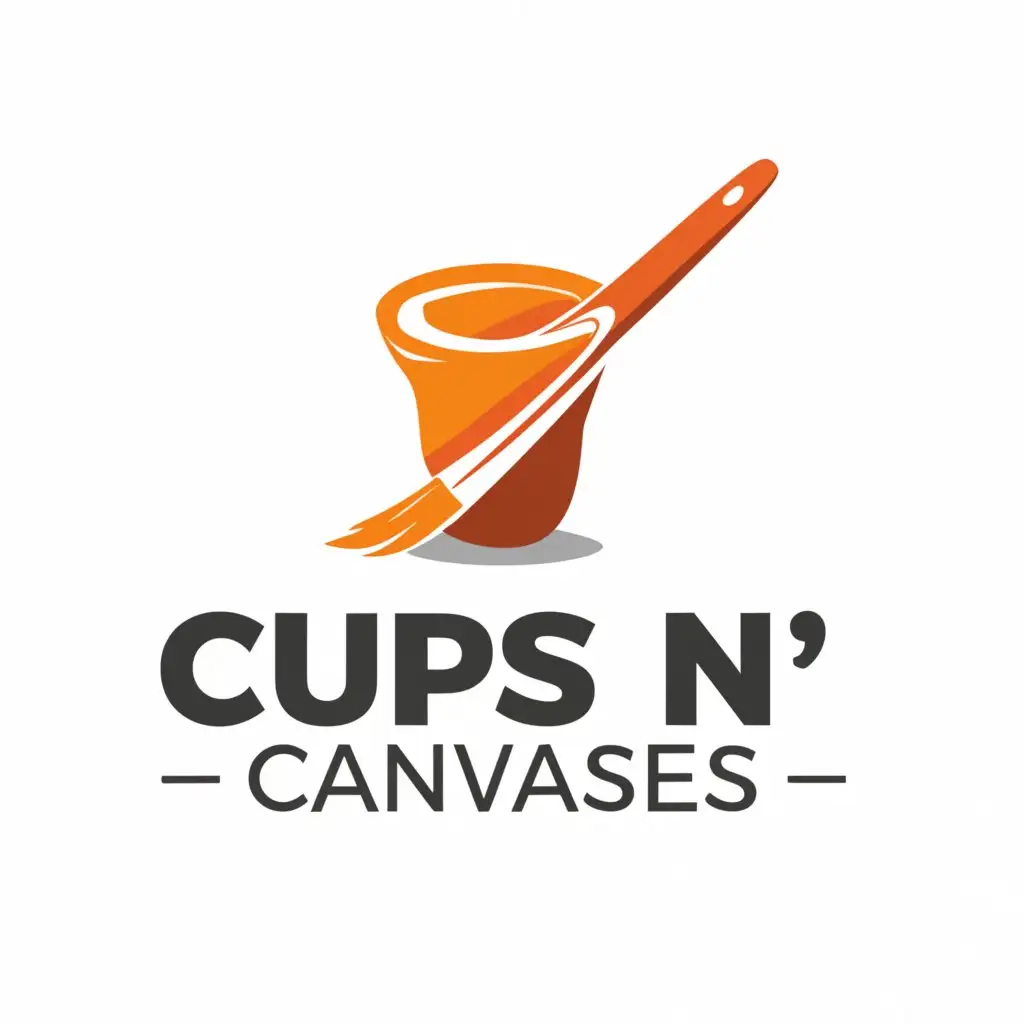 a logo design,with the text 'Cups n’ Canvases', main symbol:A paint brush painting a cup in the color orange with white inside the cup ,Minimalistic,be used in Events industry,clear background