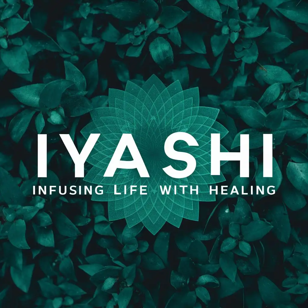 logo, Infusing Life with Healing, with the text "IYASHI", typography