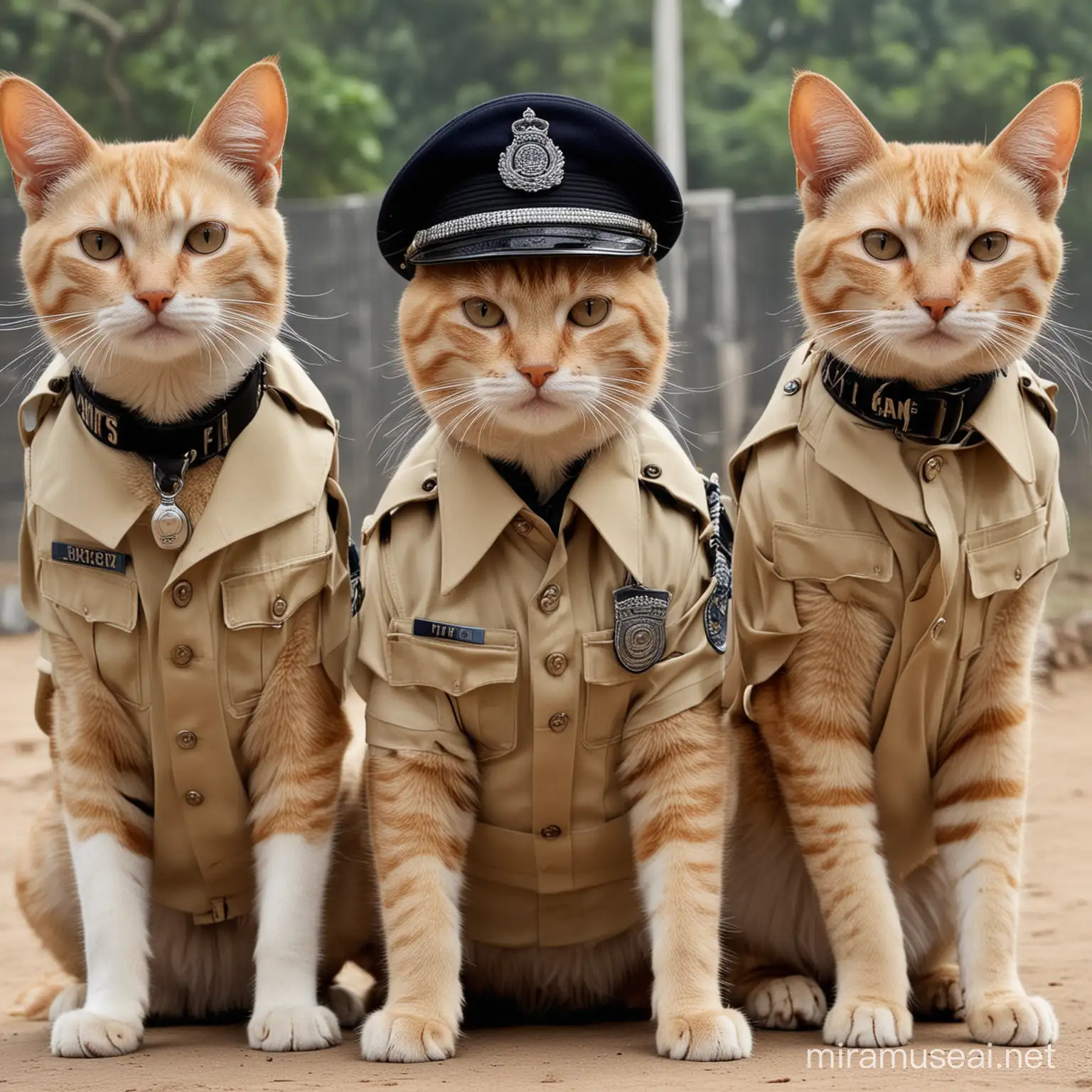 Cats in Indian police uniforms 