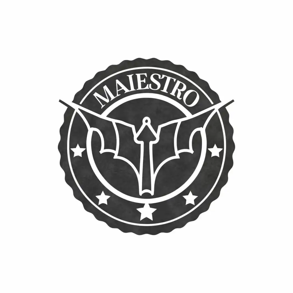 a logo design,with the text "maestro", main symbol:minimalism, round logo, military patch, Bat,Moderate,clear background