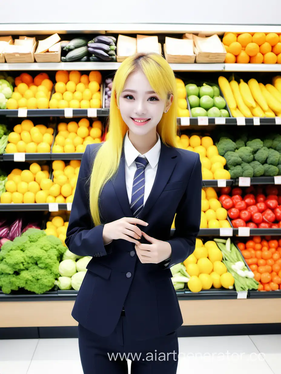 Smiling-Professional-Employee-with-Yellow-Hair-in-Supermarket