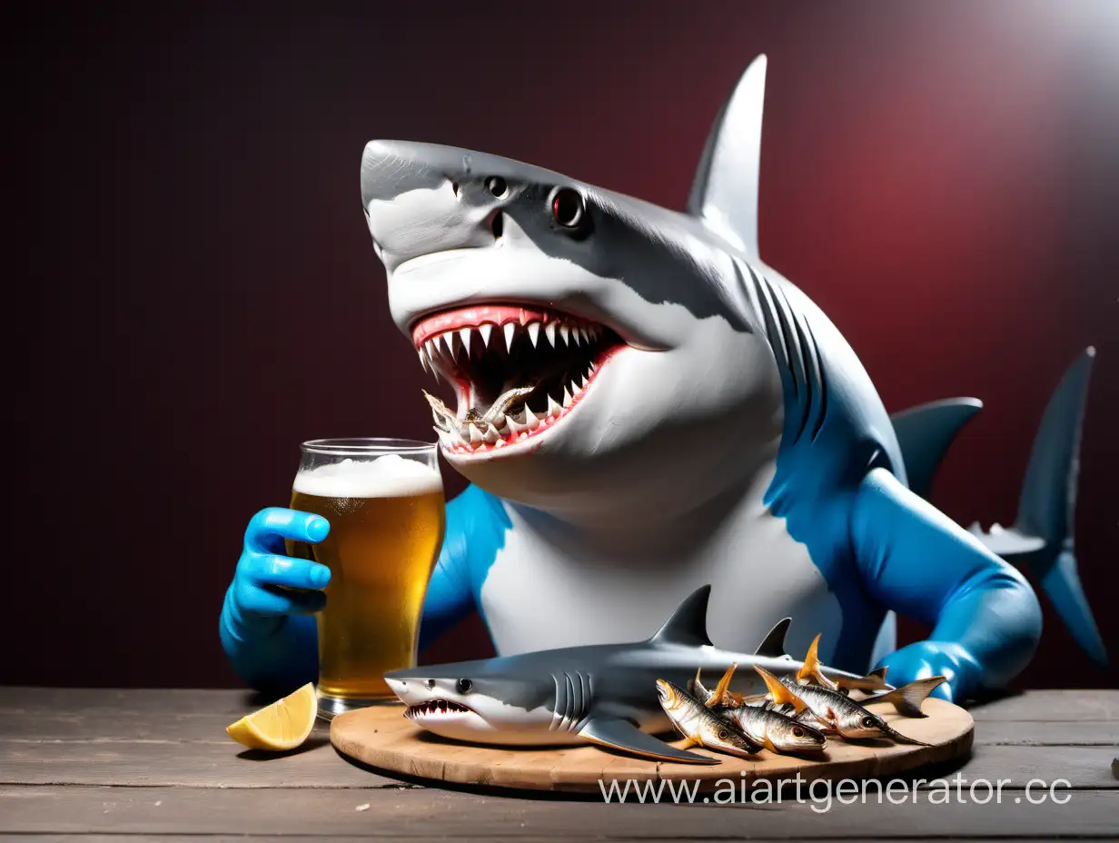 Shark-in-Glasses-Enjoying-Dried-Fish-with-Beer