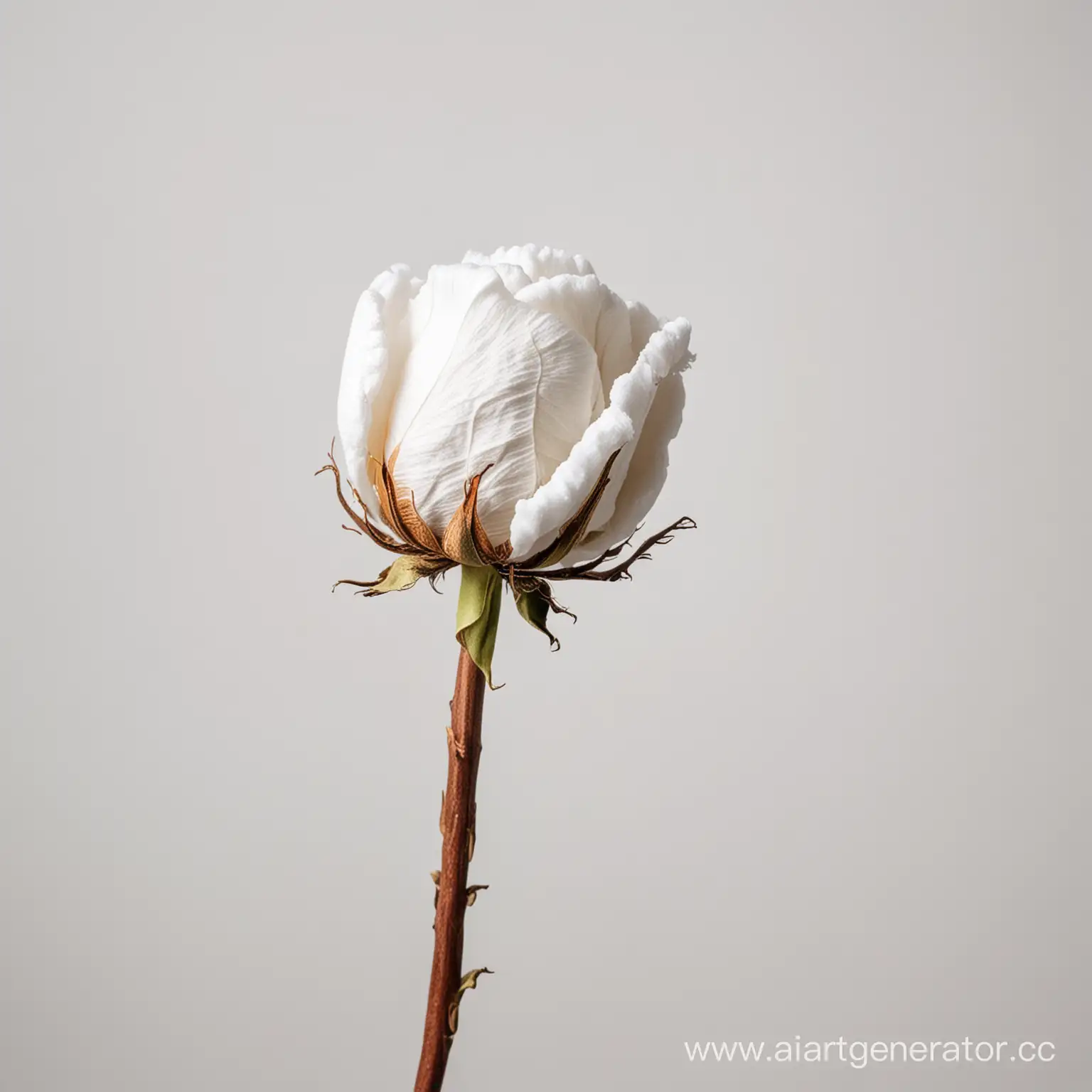 Wilted-Bud-with-Cotton-on-White-Background