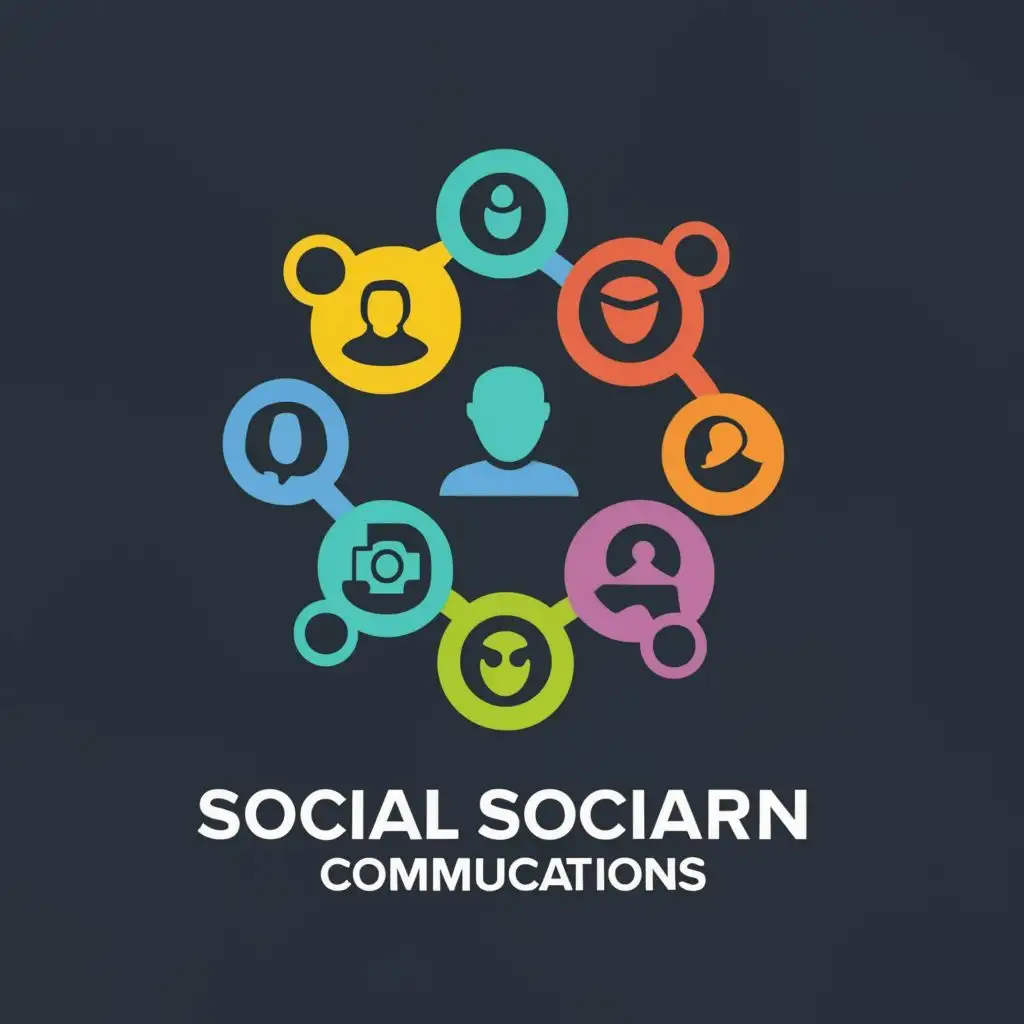 logo, something simple yet catchy. the symbols of social communication, with the text "social communications", typography