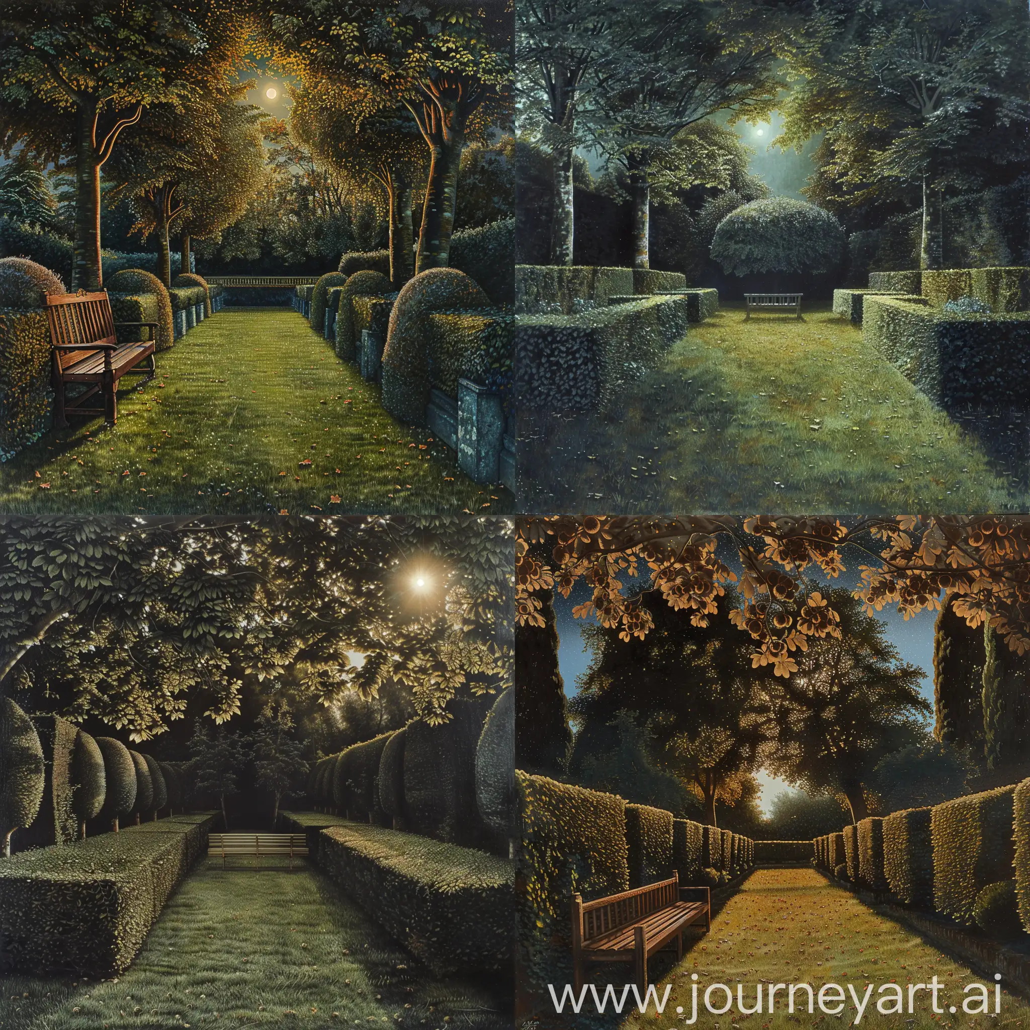 Moonlit-Avenue-with-Chestnut-Trees-and-Wooden-Bench