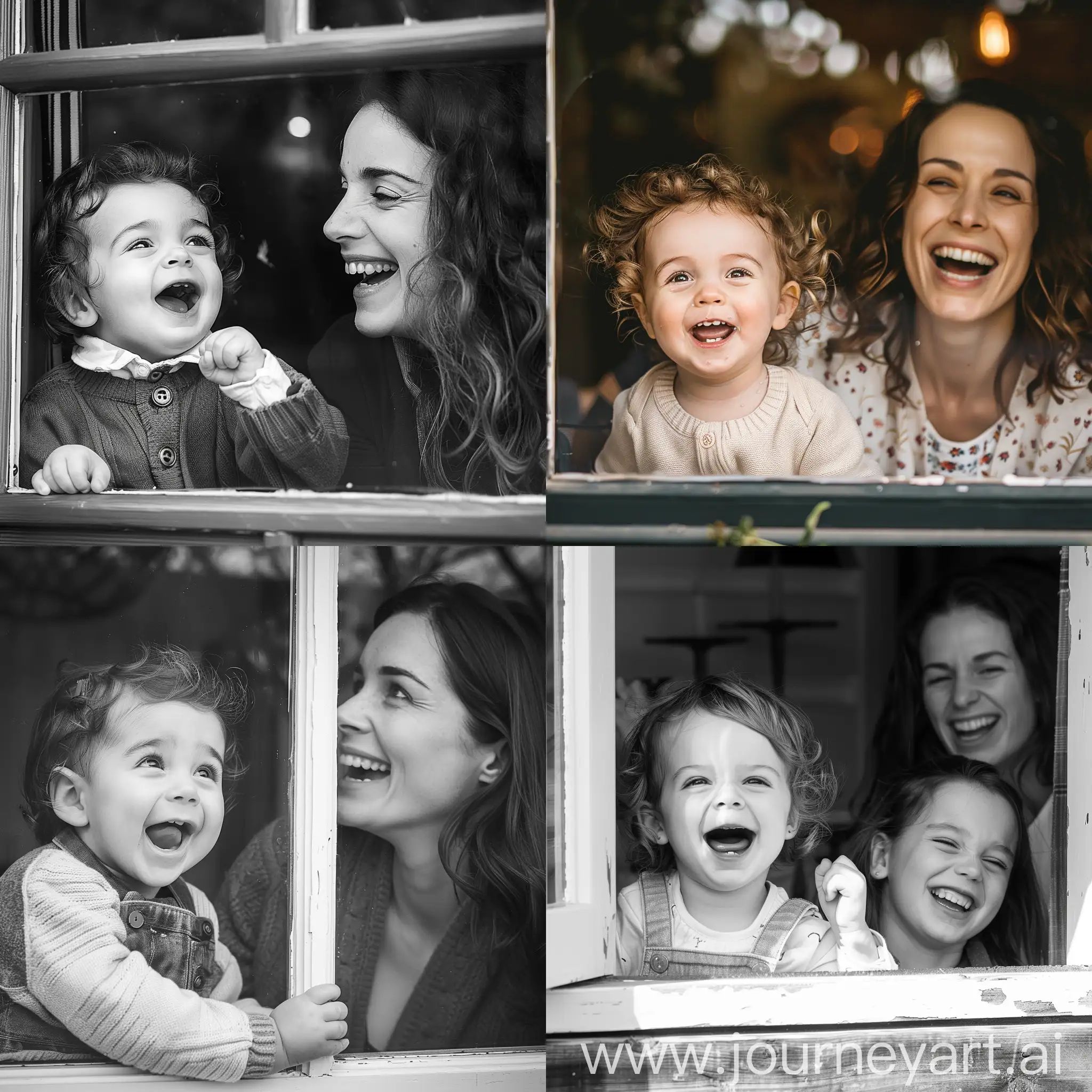 Cheerful-Toddler-Making-Funny-Faces-at-Window-as-Mother-Laughs