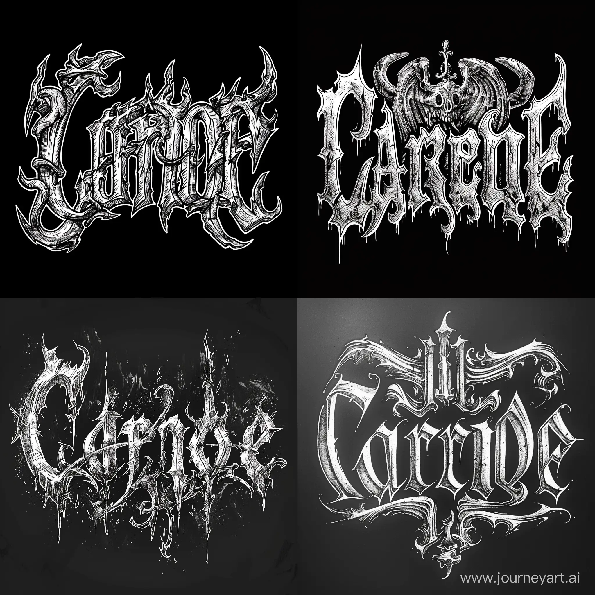the word Carne is made in the font of black metal groups in black and white style