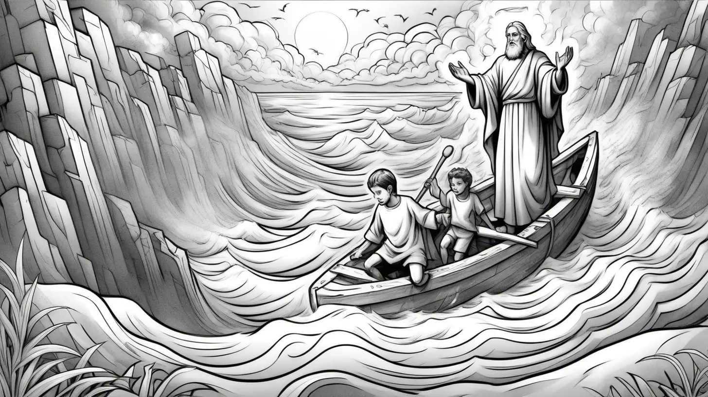 Image themed as "God is our refuge and strength, an ever-present help in trouble." Black-and-white coloring image. Ages 5+. I don't want any text or words in the image. UHD