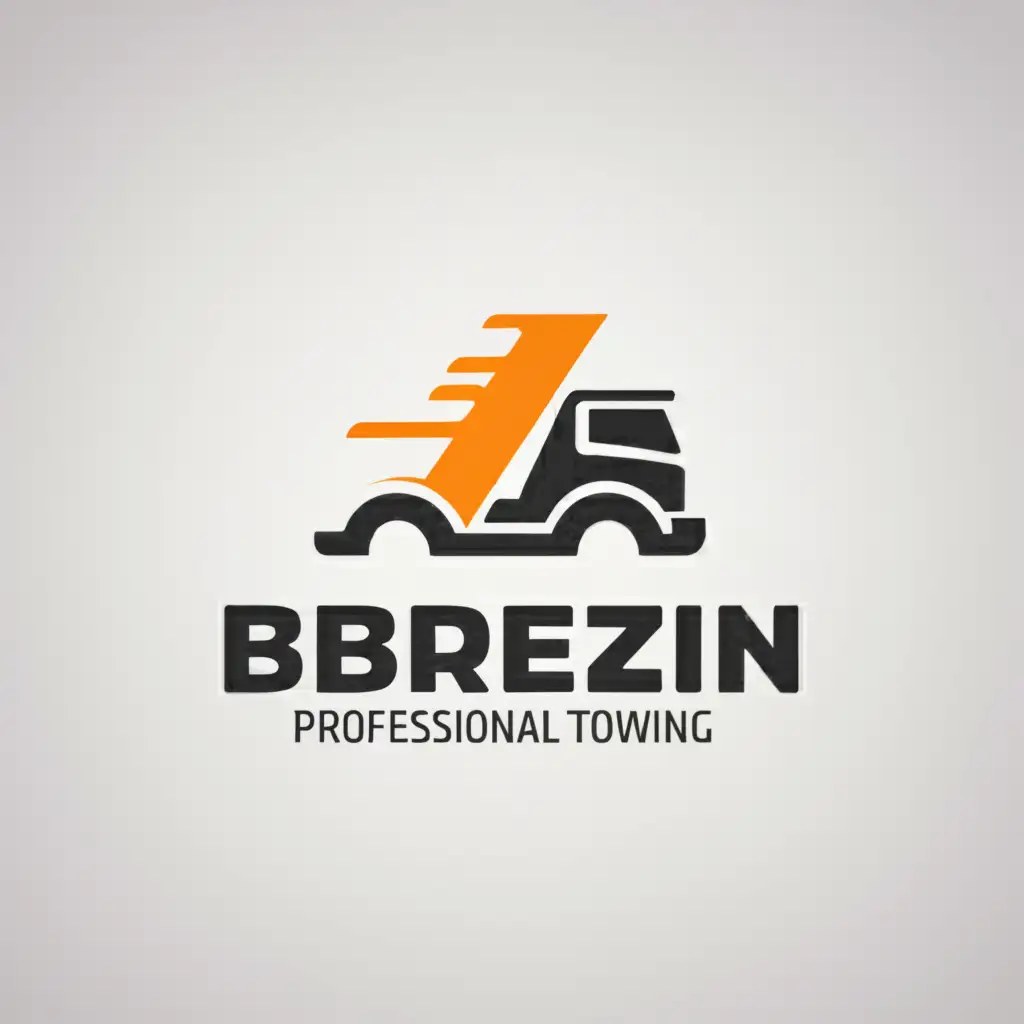 a logo design, with the text 'Brezi Truck', slogan 'professional towing', main symbol:towing truck, Moderate, to be used in Automotive industry, no background