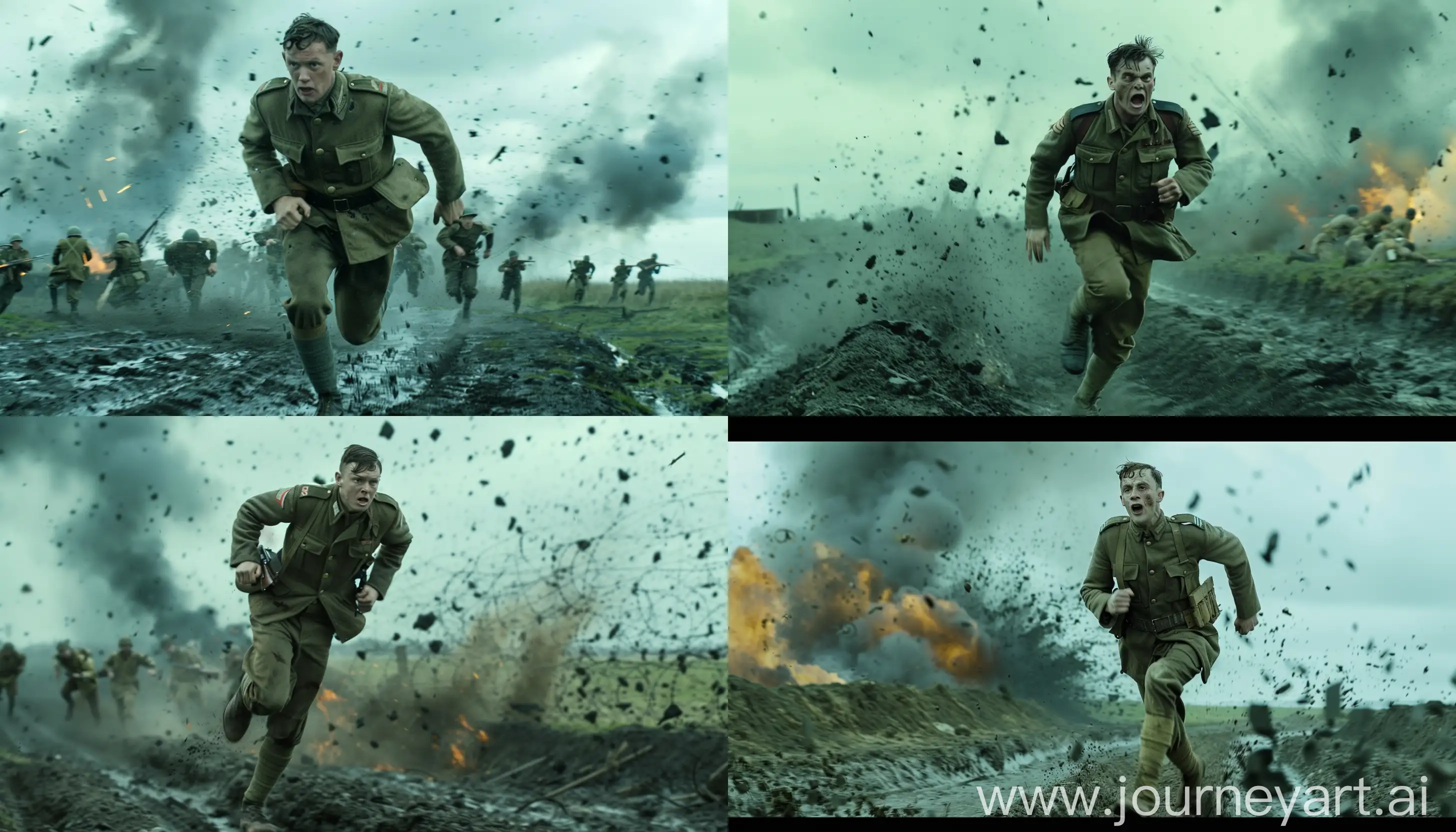 Courageous-World-War-II-Soldier-Running-on-Battlefield