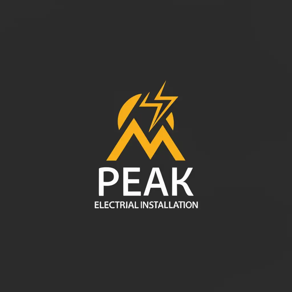 a logo design,with the text 'peak electrical installation', main symbol:mountain with lightening bolt,Moderate,be used in Construction industry,white background, modern