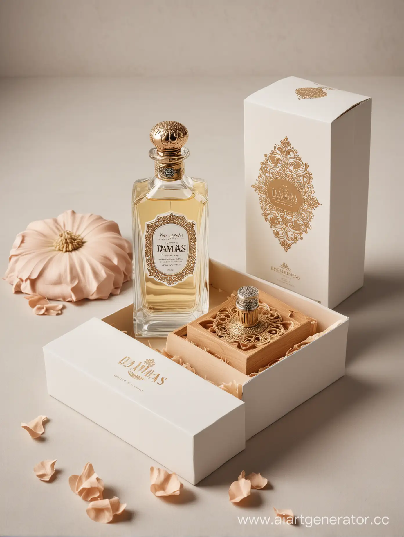 a bottle of damas cologne sitting next to a box, a flemish Baroque by Demetrios Farmakopoulos, instagram contest winner, dau-al-set, dynamic composition, contest winner, feminine
White background