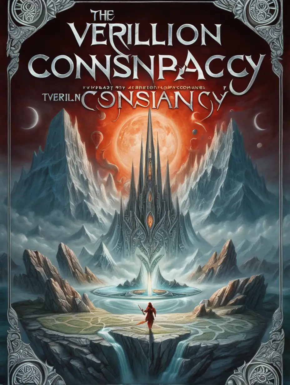 Epic Fantasy Adventure The Vermilion Conspiracy Book Cover with Silver Lettering