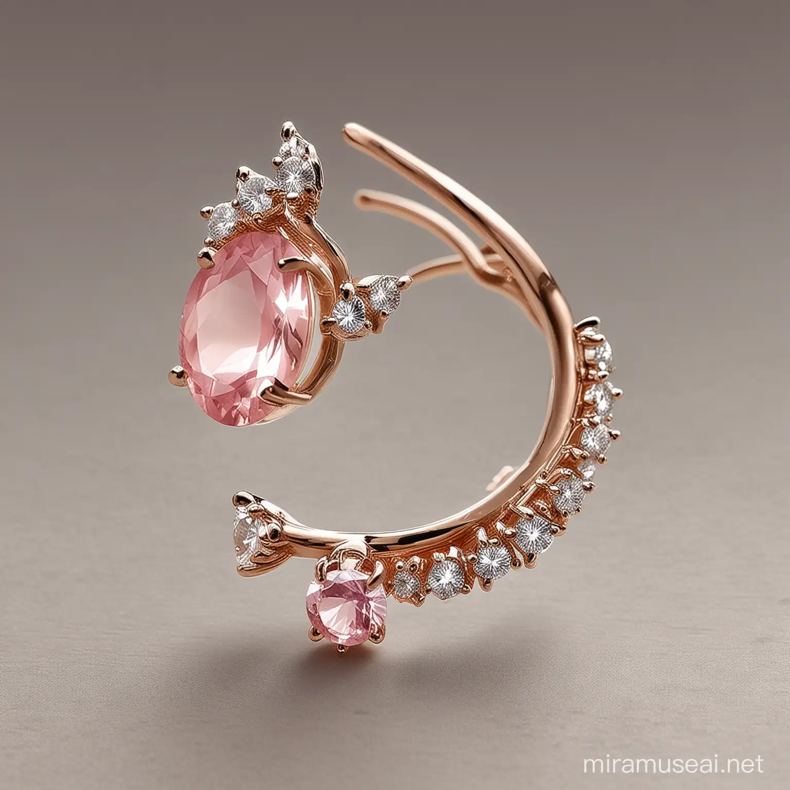 create ear cuff designs with pink quartz and diamond reference Shaun leane's style, more minimalistic style.