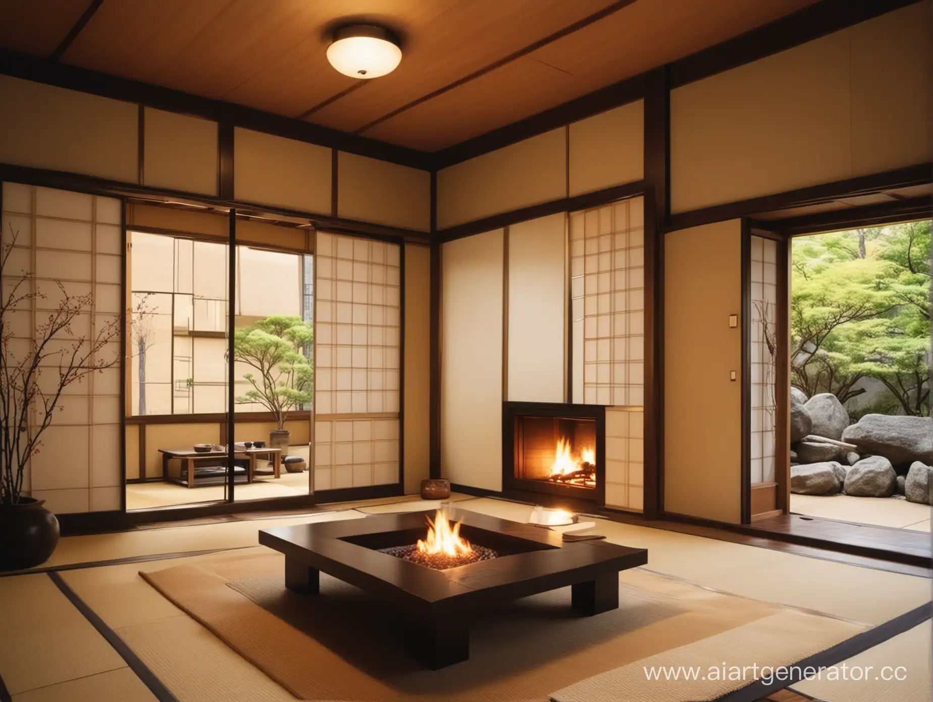 Cozy-Japanese-Style-Fireplace-Room-with-Traditional-Decor