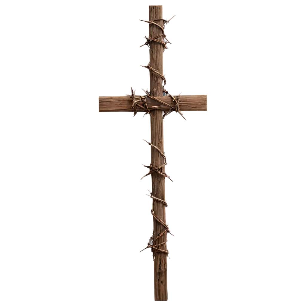 old Wooden cross wrapped in thorns