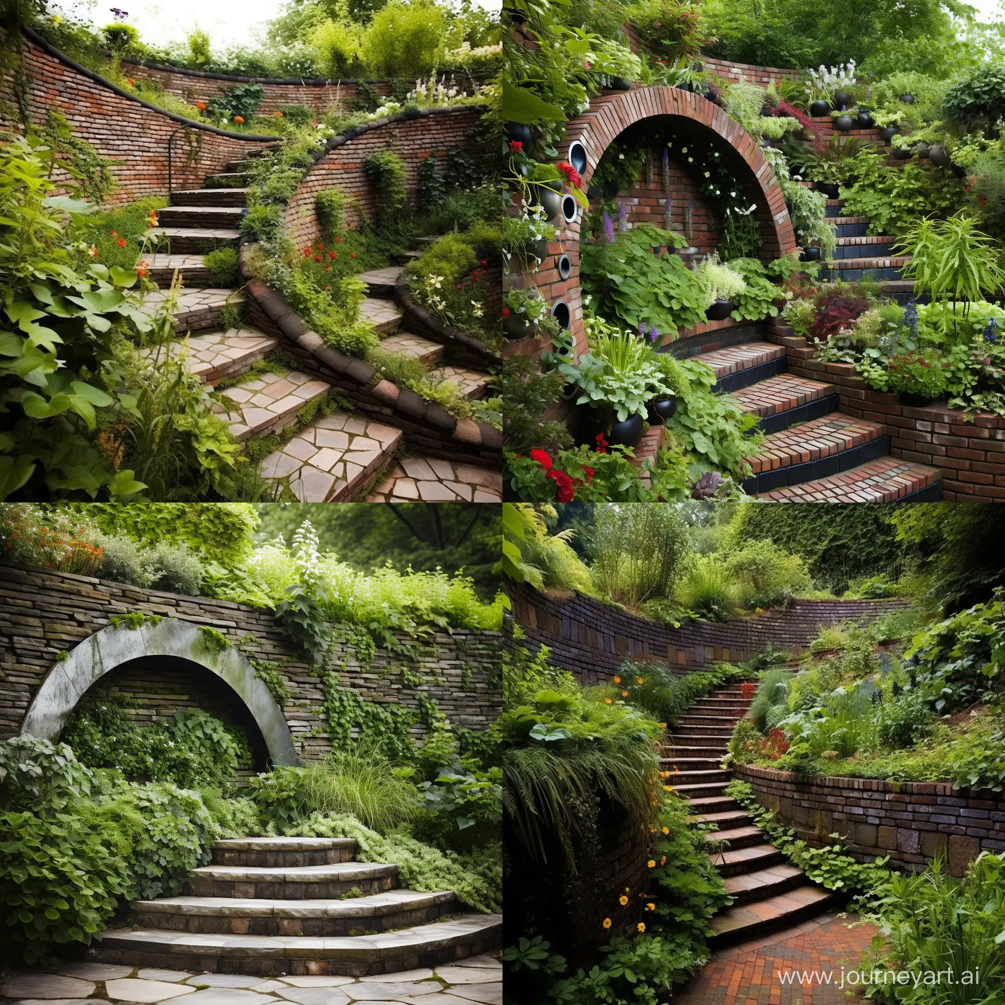 Circular-Staircase-on-Sloped-Garden-Wall