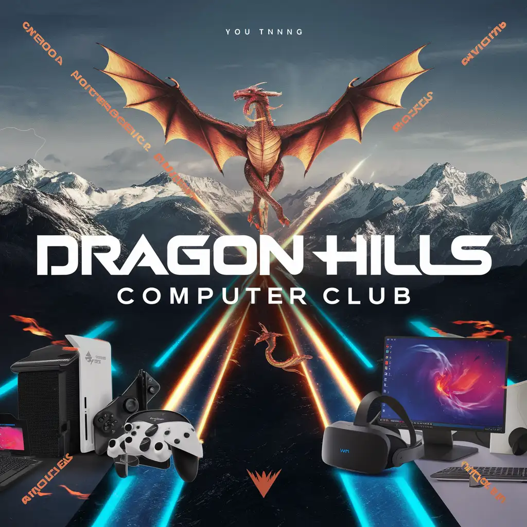 современная реклама для компьютерного клуба название  DRAGON HILLS
