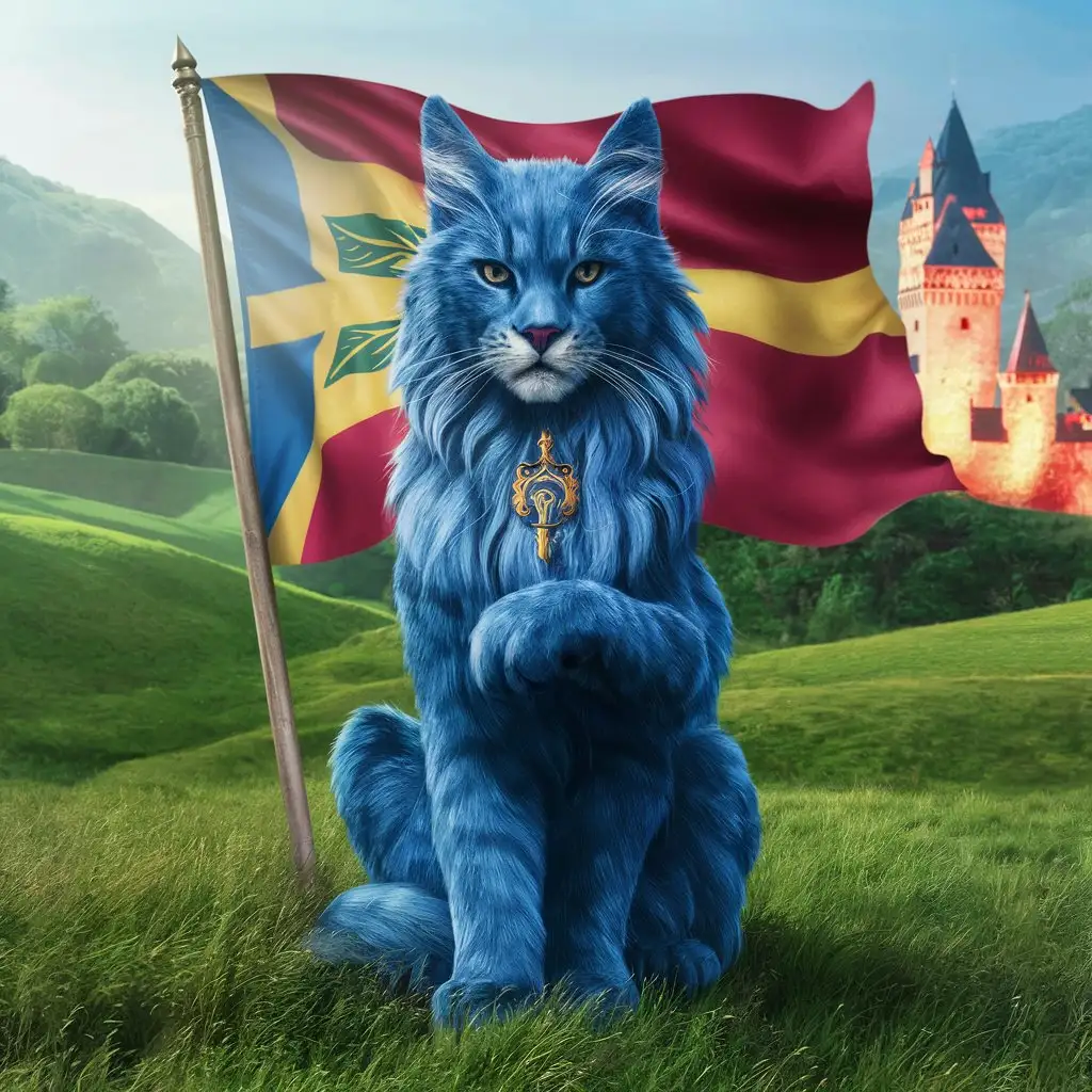 majestic blue feline with a flag of brittany