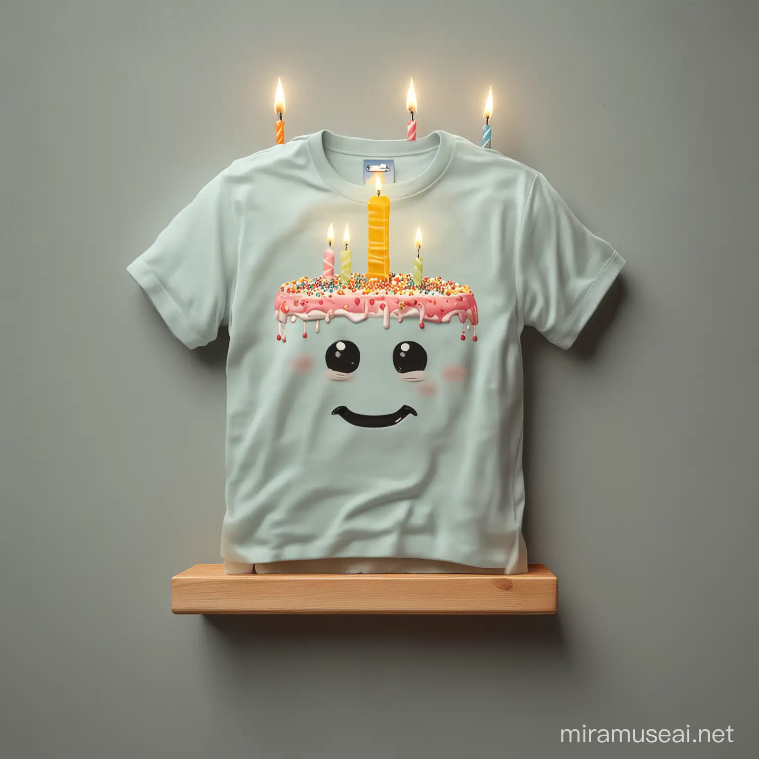 Playful TShirt Birthday Cake with Positive Message Candles