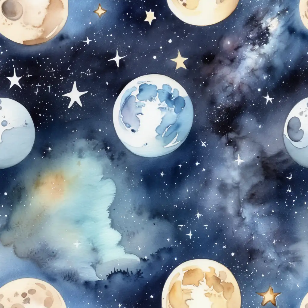 Enchanting Milky Way and Moon in Watercolor Sky