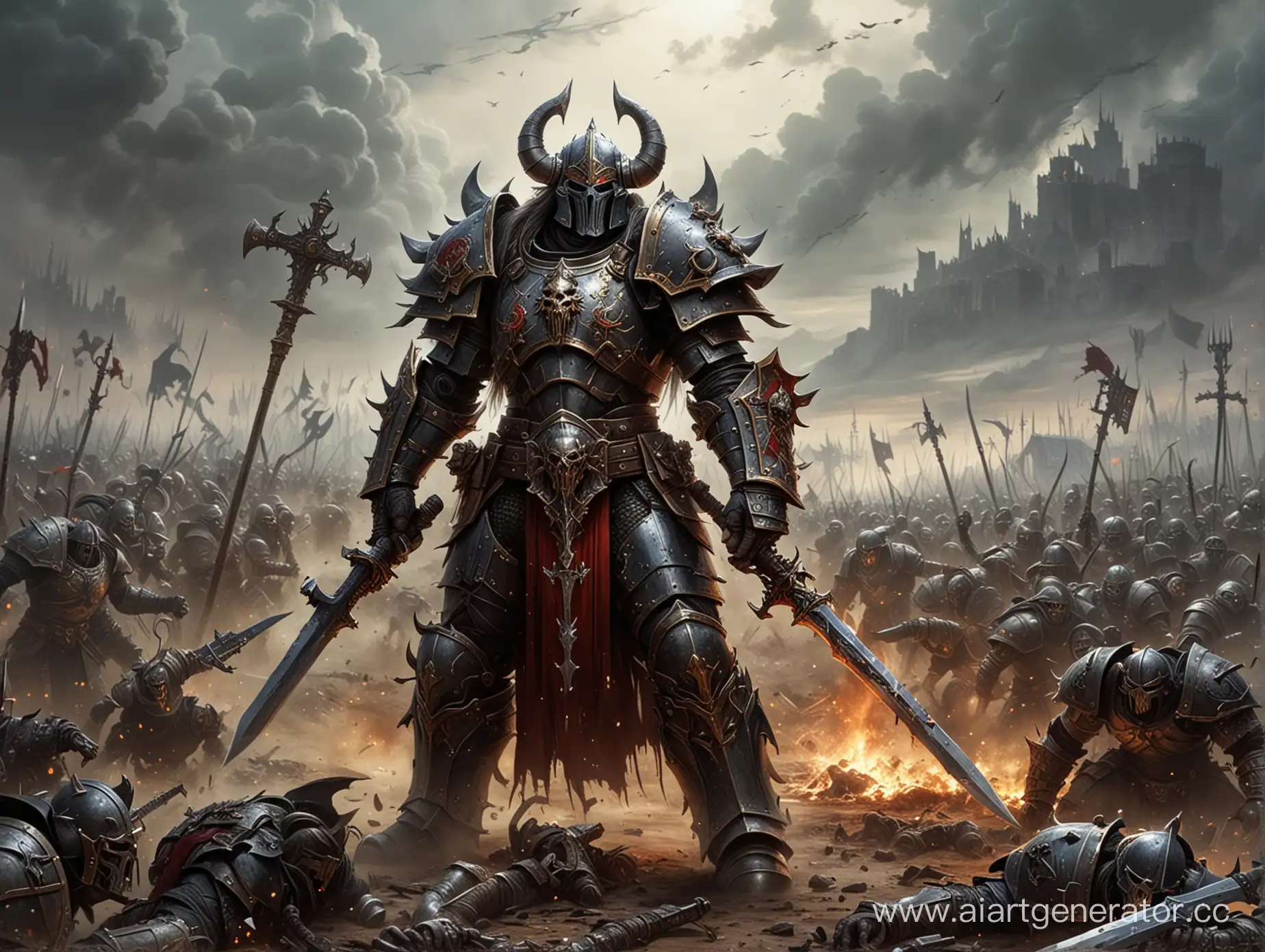 Chaos Warrior (Warhammer Fantasy Battle) art . in massive armor with the sign of chaos. На поле боя под Альдорфом