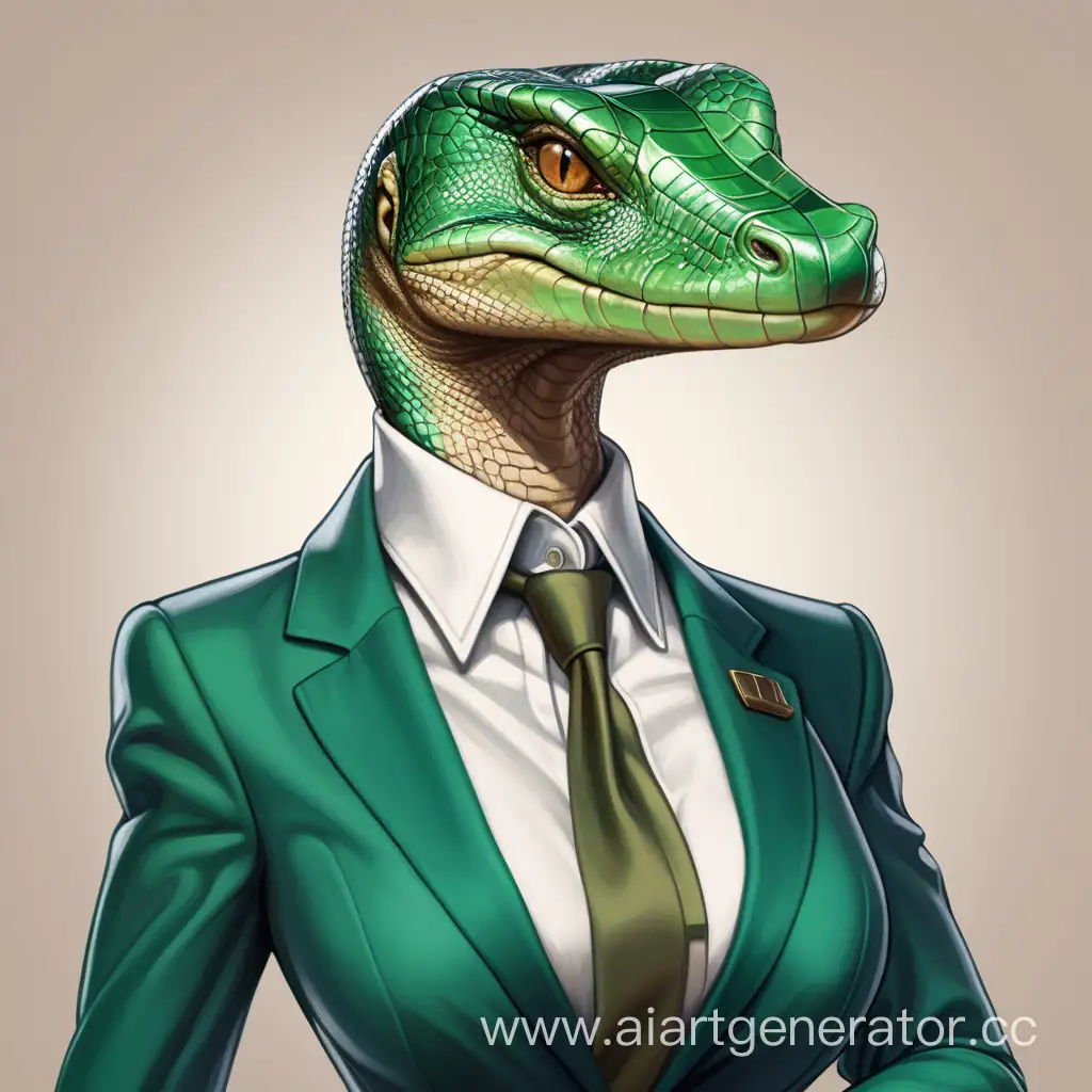Elegant-Business-Attire-for-Anthropomorphic-Emerald-Monitor-Lizard-Woman