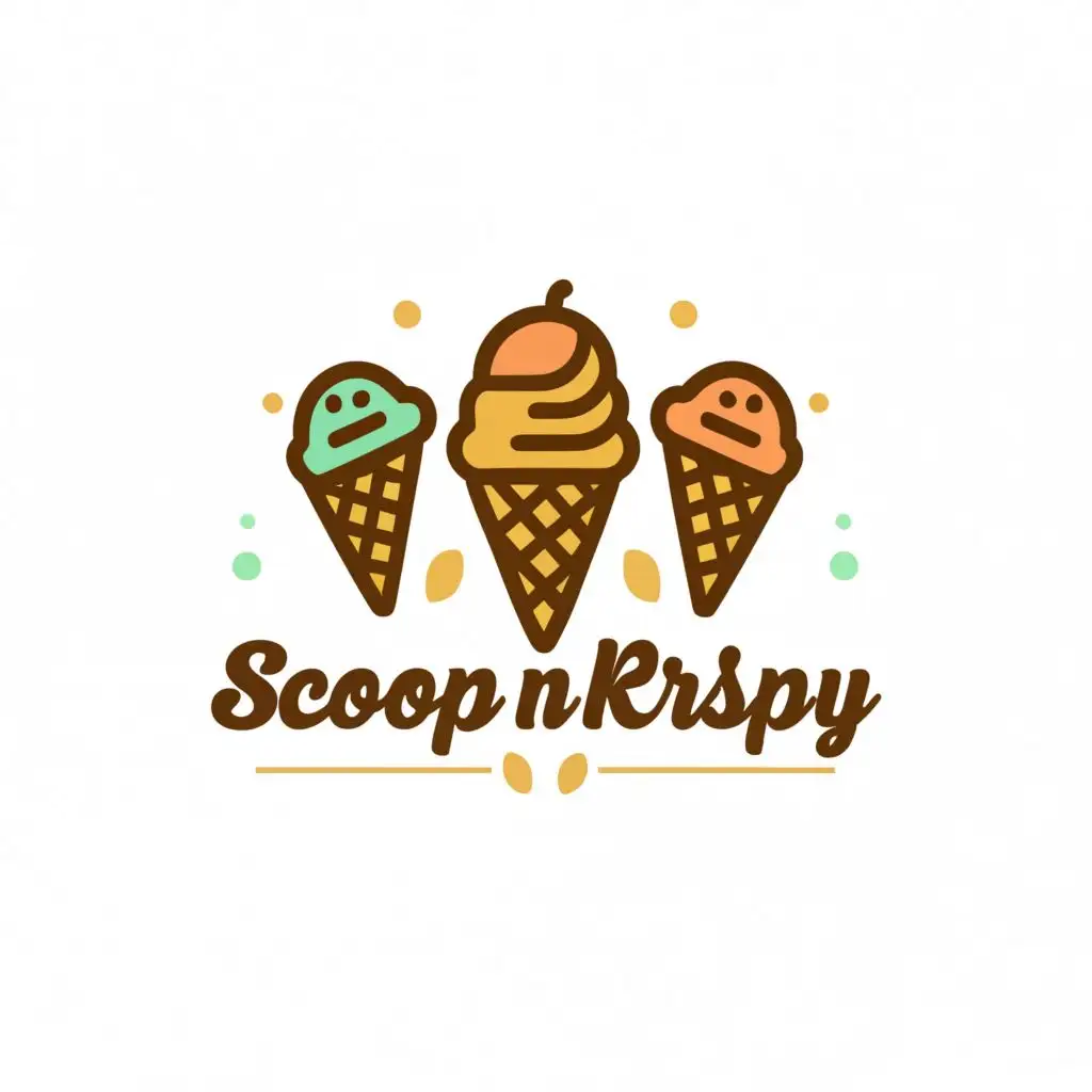 a logo design,with the text "scoop n krispy", main symbol:ice cream scoop and wafer cones,Moderate,be used in Restaurant industry,clear background
